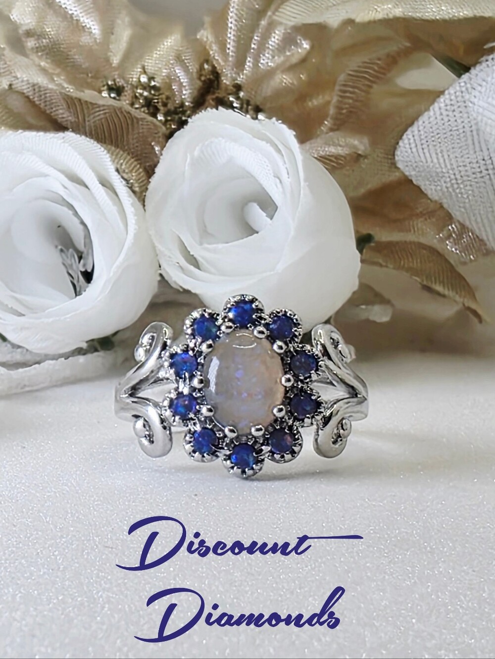 Black Opal with Fire Blue Fragments Surrounded Blue Opal on 925 Sterling Silver